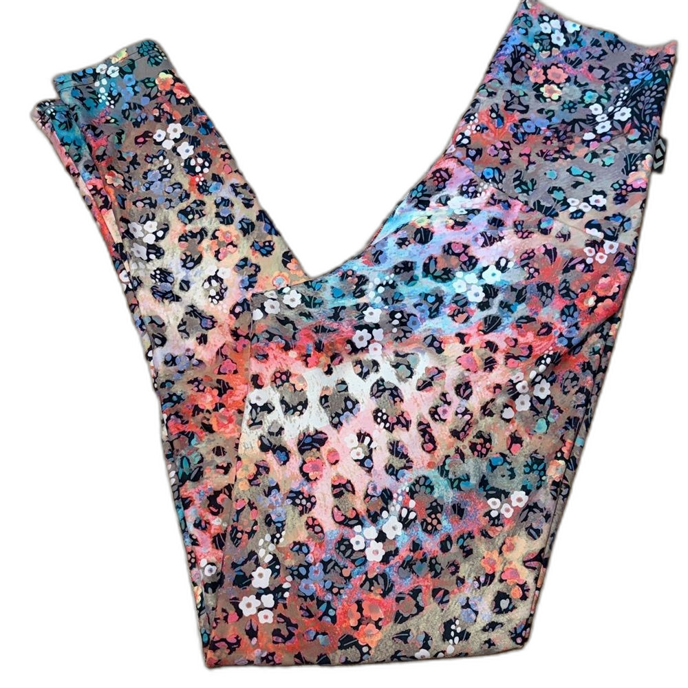 Exoticathetica Floral Leopard Print Leggings Psychedelic Maximalist Neon Medium